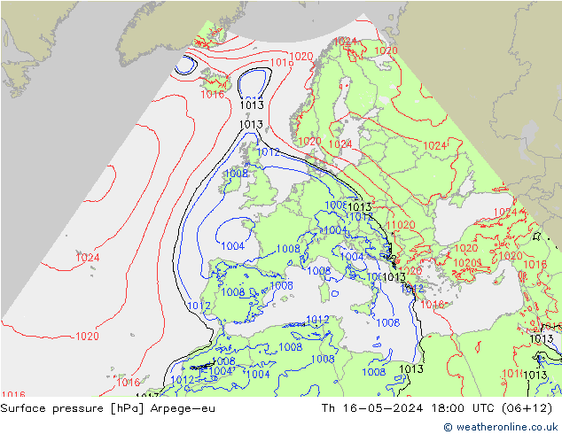 Presión superficial Arpege-eu jue 16.05.2024 18 UTC