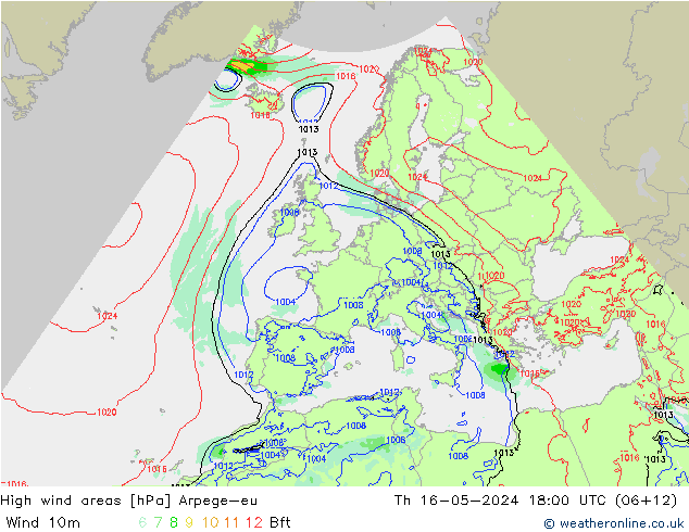 High wind areas Arpege-eu  16.05.2024 18 UTC
