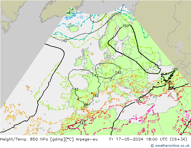 Height/Temp. 850 hPa Arpege-eu Fr 17.05.2024 18 UTC