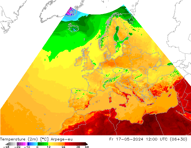 température (2m) Arpege-eu ven 17.05.2024 12 UTC
