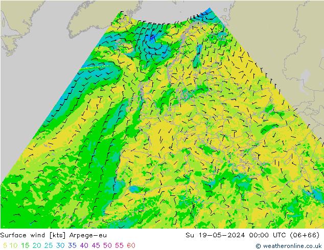 Vento 10 m Arpege-eu dom 19.05.2024 00 UTC