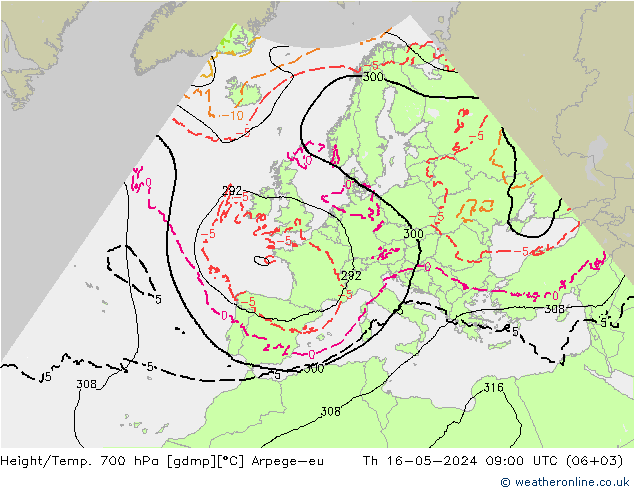 Height/Temp. 700 hPa Arpege-eu Th 16.05.2024 09 UTC