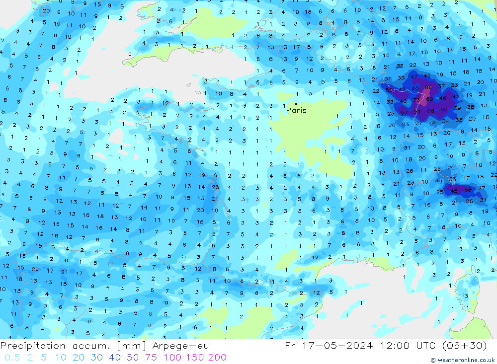 Precipitation accum. Arpege-eu Pá 17.05.2024 12 UTC