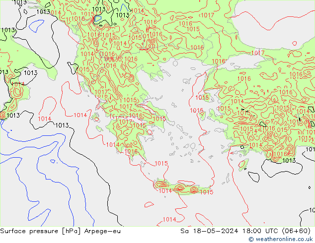 Pressione al suolo Arpege-eu sab 18.05.2024 18 UTC