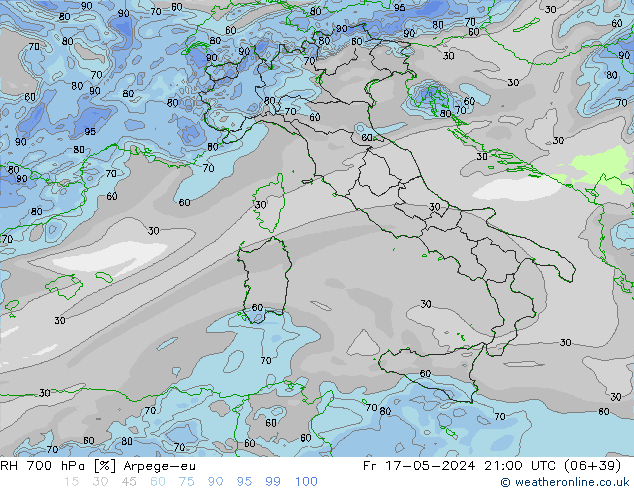 RH 700 hPa Arpege-eu Fr 17.05.2024 21 UTC