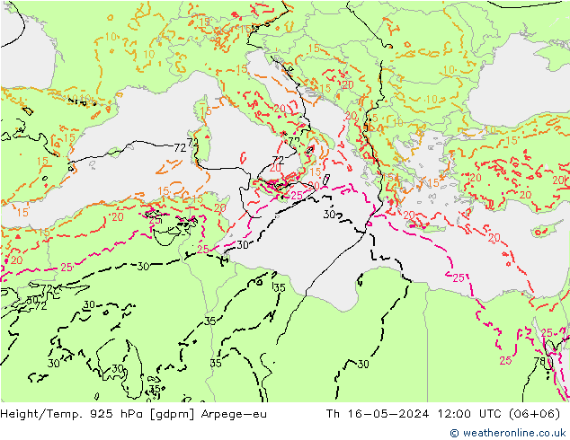 Yükseklik/Sıc. 925 hPa Arpege-eu Per 16.05.2024 12 UTC