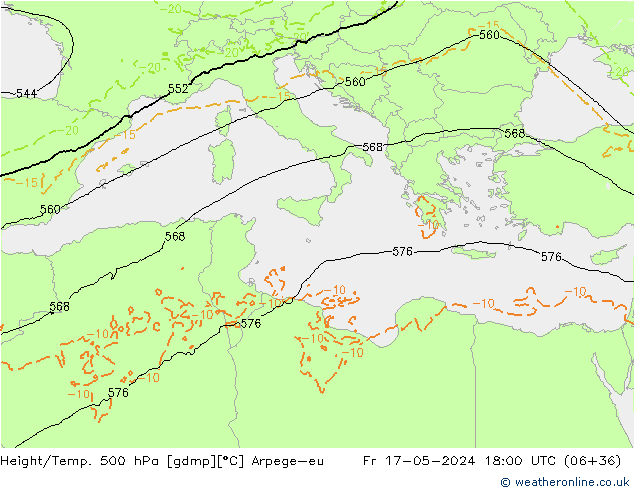 Yükseklik/Sıc. 500 hPa Arpege-eu Cu 17.05.2024 18 UTC
