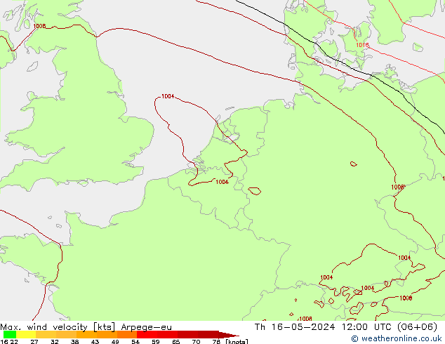 Max. wind velocity Arpege-eu 星期四 16.05.2024 12 UTC