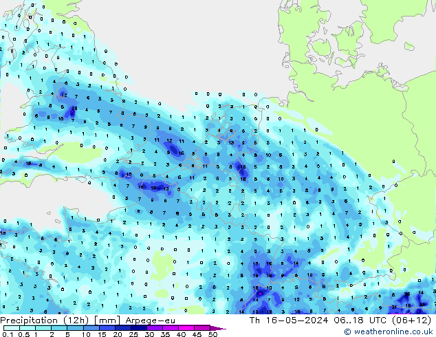 降水量 (12h) Arpege-eu 星期四 16.05.2024 18 UTC