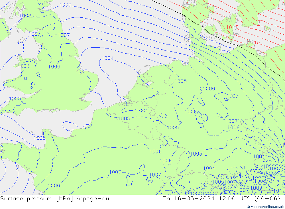 地面气压 Arpege-eu 星期四 16.05.2024 12 UTC