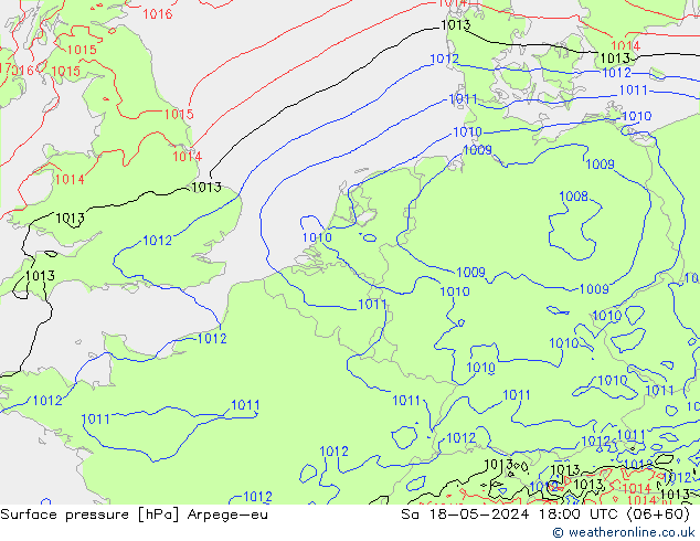 Pressione al suolo Arpege-eu sab 18.05.2024 18 UTC