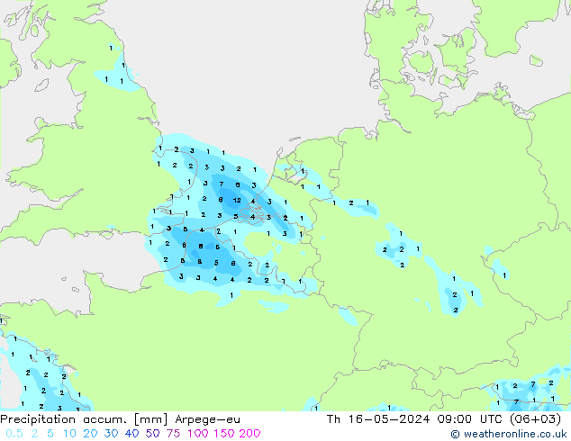 Precipitation accum. Arpege-eu Th 16.05.2024 09 UTC