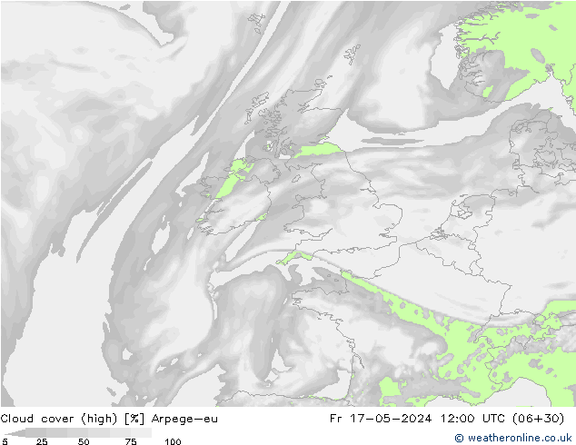 Cloud cover (high) Arpege-eu Fr 17.05.2024 12 UTC