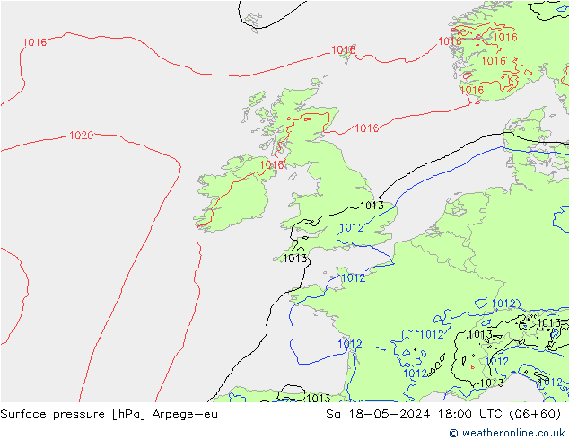Atmosférický tlak Arpege-eu So 18.05.2024 18 UTC