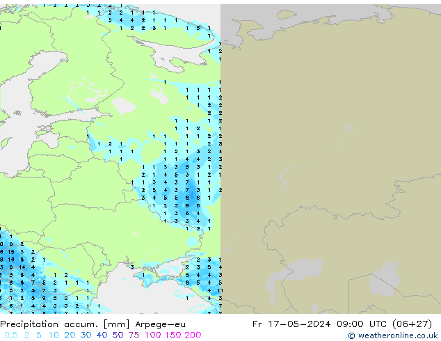 Precipitation accum. Arpege-eu  17.05.2024 09 UTC