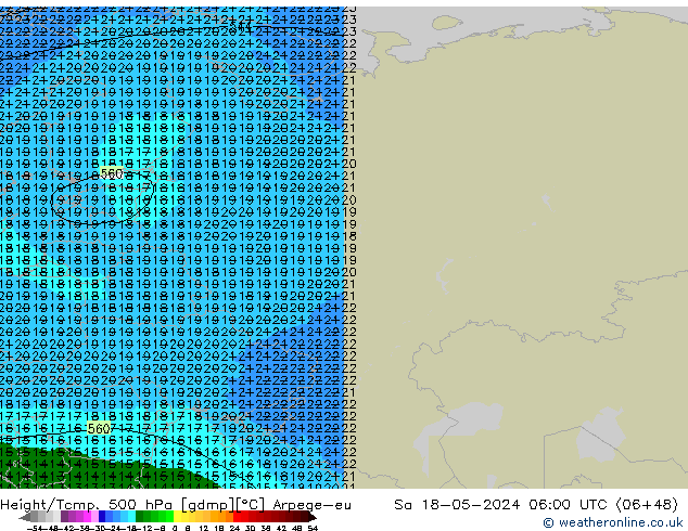 Yükseklik/Sıc. 500 hPa Arpege-eu Cts 18.05.2024 06 UTC