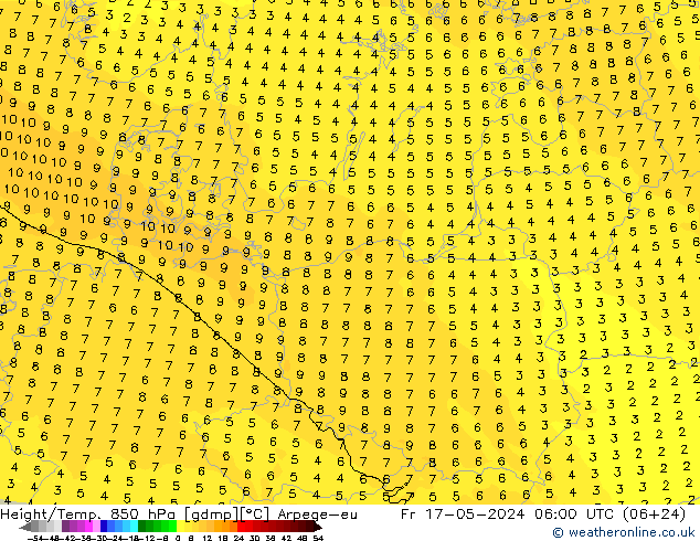 Geop./Temp. 850 hPa Arpege-eu vie 17.05.2024 06 UTC