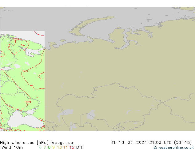 High wind areas Arpege-eu Th 16.05.2024 21 UTC