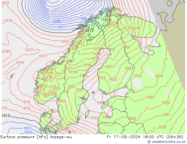 Atmosférický tlak Arpege-eu Pá 17.05.2024 18 UTC