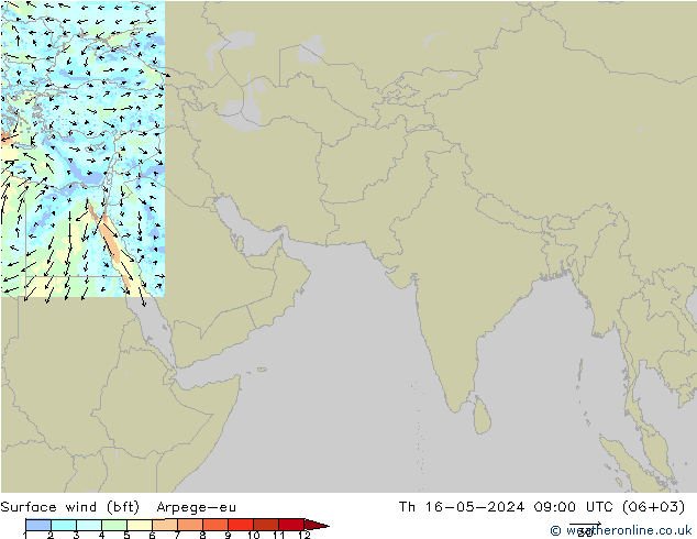 �N 10 米 (bft) Arpege-eu 星期四 16.05.2024 09 UTC