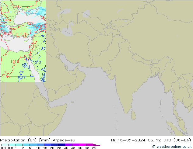 降水量 (6h) Arpege-eu 星期四 16.05.2024 12 UTC