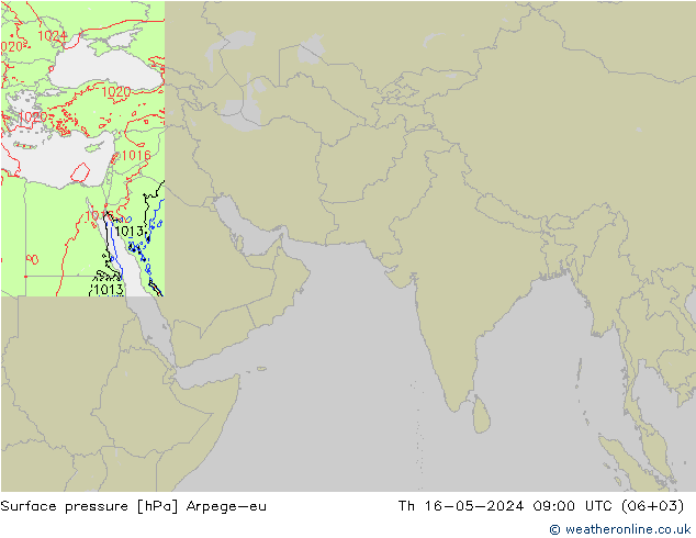 地面气压 Arpege-eu 星期四 16.05.2024 09 UTC