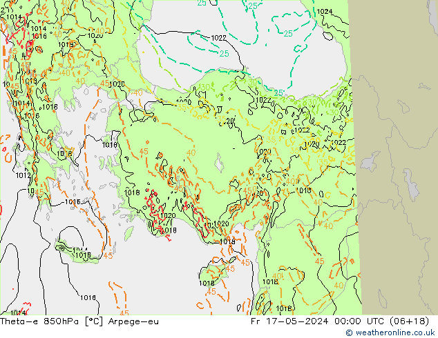 Theta-e 850hPa Arpege-eu Fr 17.05.2024 00 UTC