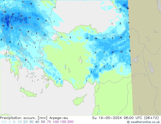 Precipitation accum. Arpege-eu Su 19.05.2024 06 UTC