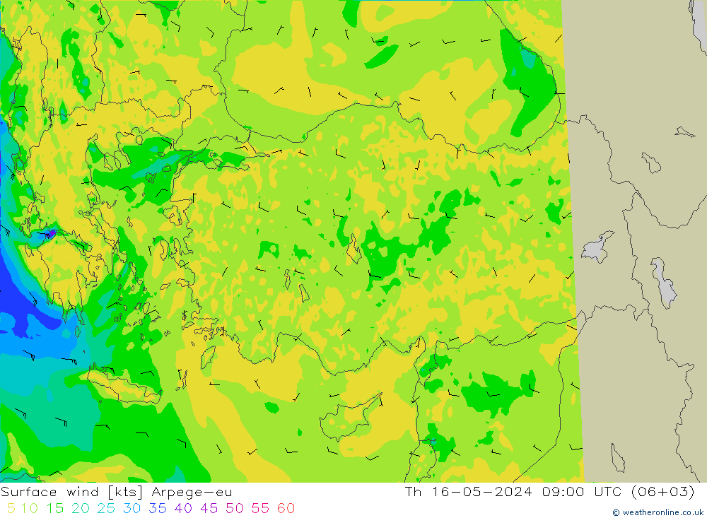 Surface wind Arpege-eu Th 16.05.2024 09 UTC