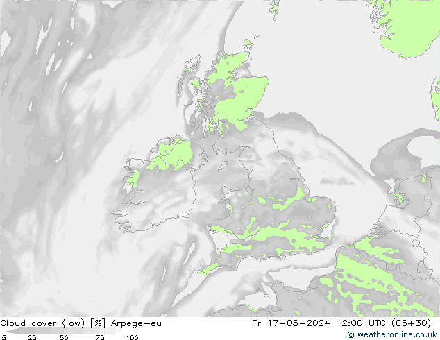 Cloud cover (low) Arpege-eu Fr 17.05.2024 12 UTC