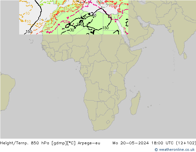 Height/Temp. 850 hPa Arpege-eu Po 20.05.2024 18 UTC