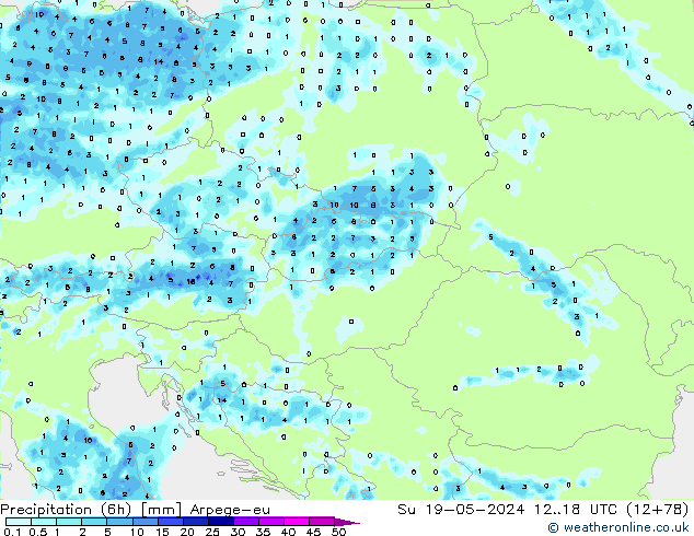 Precipitation (6h) Arpege-eu Su 19.05.2024 18 UTC