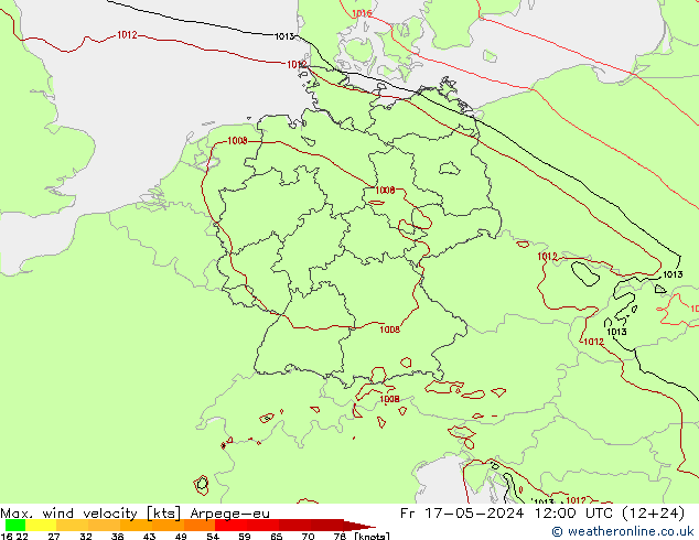 Max. wind velocity Arpege-eu Fr 17.05.2024 12 UTC