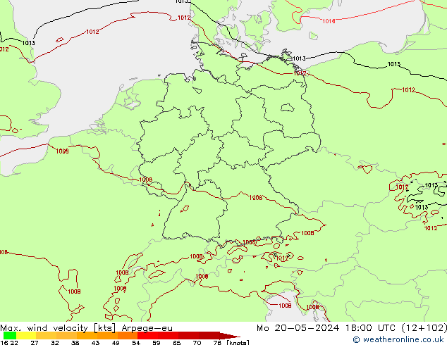 Maks. Rüzgar Hızı Arpege-eu Pzt 20.05.2024 18 UTC