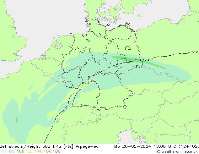 Jet stream/Height 300 hPa Arpege-eu Mo 20.05.2024 18 UTC