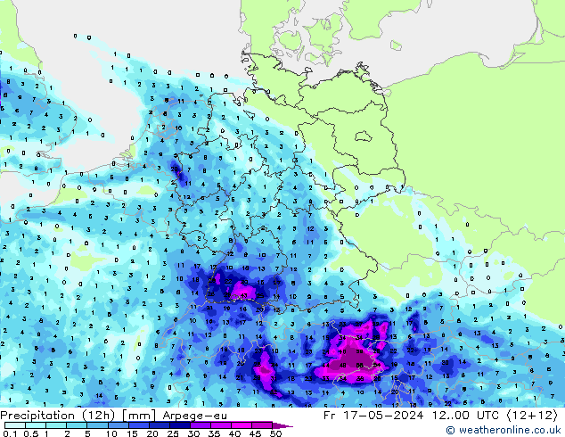 降水量 (12h) Arpege-eu 星期五 17.05.2024 00 UTC