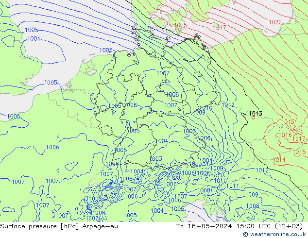地面气压 Arpege-eu 星期四 16.05.2024 15 UTC