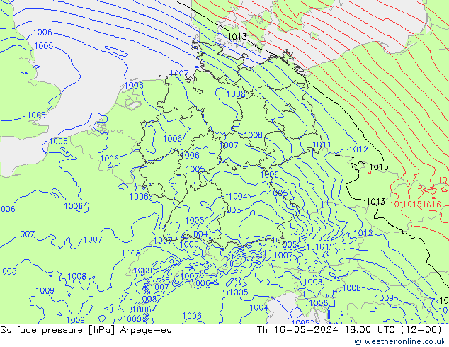 地面气压 Arpege-eu 星期四 16.05.2024 18 UTC