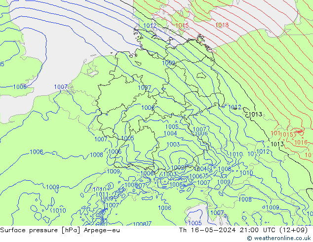 Surface pressure Arpege-eu Th 16.05.2024 21 UTC