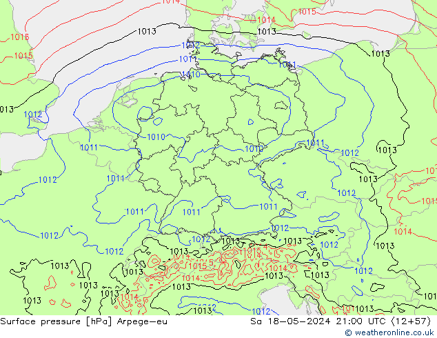 Presión superficial Arpege-eu sáb 18.05.2024 21 UTC