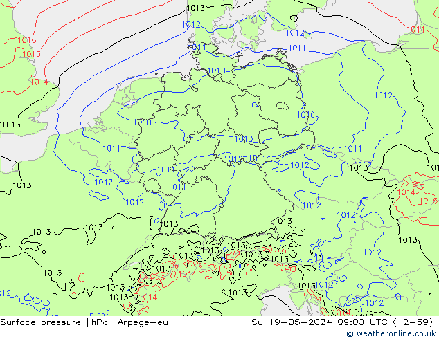 pressão do solo Arpege-eu Dom 19.05.2024 09 UTC