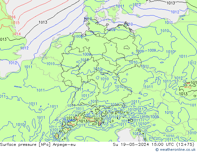 Pressione al suolo Arpege-eu dom 19.05.2024 15 UTC