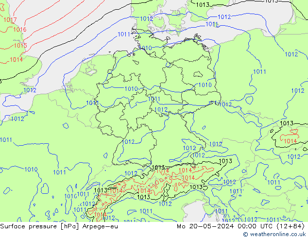 Surface pressure Arpege-eu Mo 20.05.2024 00 UTC