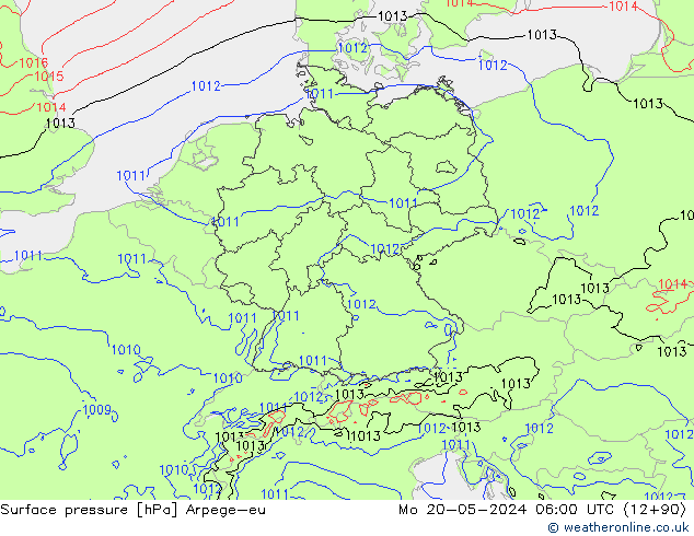 Atmosférický tlak Arpege-eu Po 20.05.2024 06 UTC