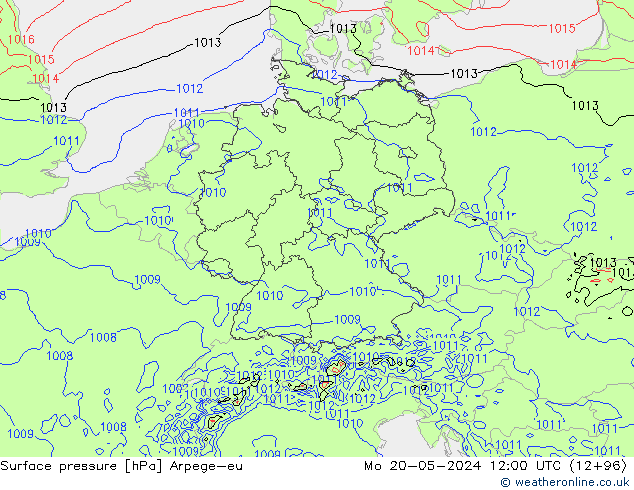 Pressione al suolo Arpege-eu lun 20.05.2024 12 UTC
