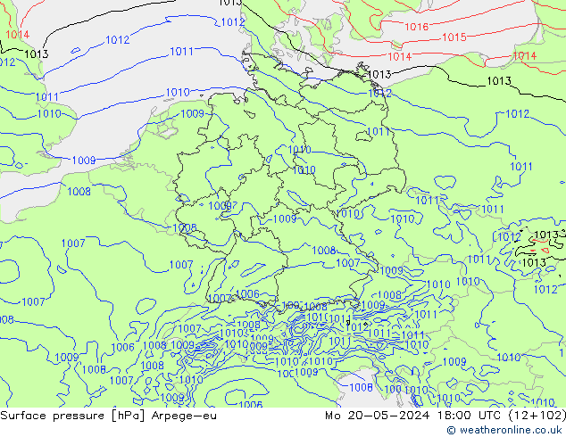 приземное давление Arpege-eu пн 20.05.2024 18 UTC