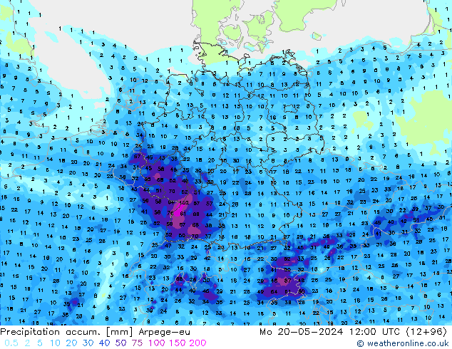 Precipitation accum. Arpege-eu Seg 20.05.2024 12 UTC