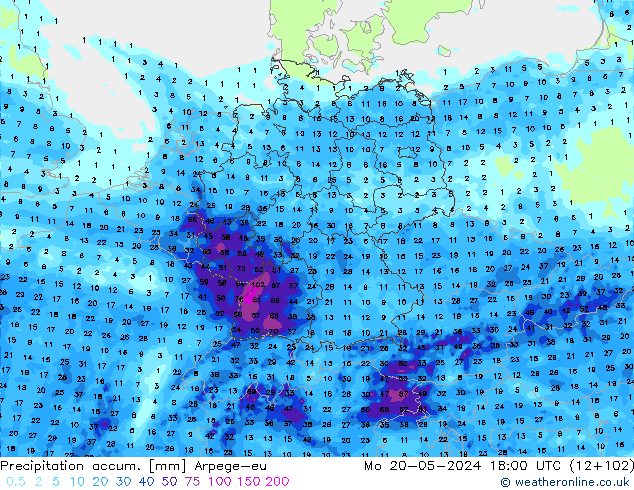 Toplam Yağış Arpege-eu Pzt 20.05.2024 18 UTC