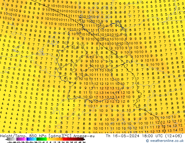 Height/Temp. 850 hPa Arpege-eu Th 16.05.2024 18 UTC