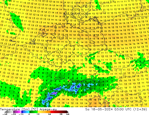 Temperature (2m) Arpege-eu Sa 18.05.2024 03 UTC